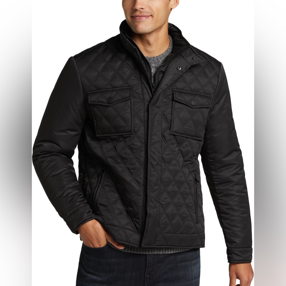 Jos A Bank Mens quilted black jacket size XL * Read